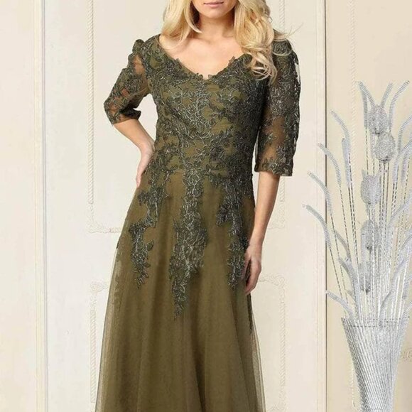 Black,gold,dusty rose,Olive green formal mother of the bride gown with sleeves - Picture 1 of 8